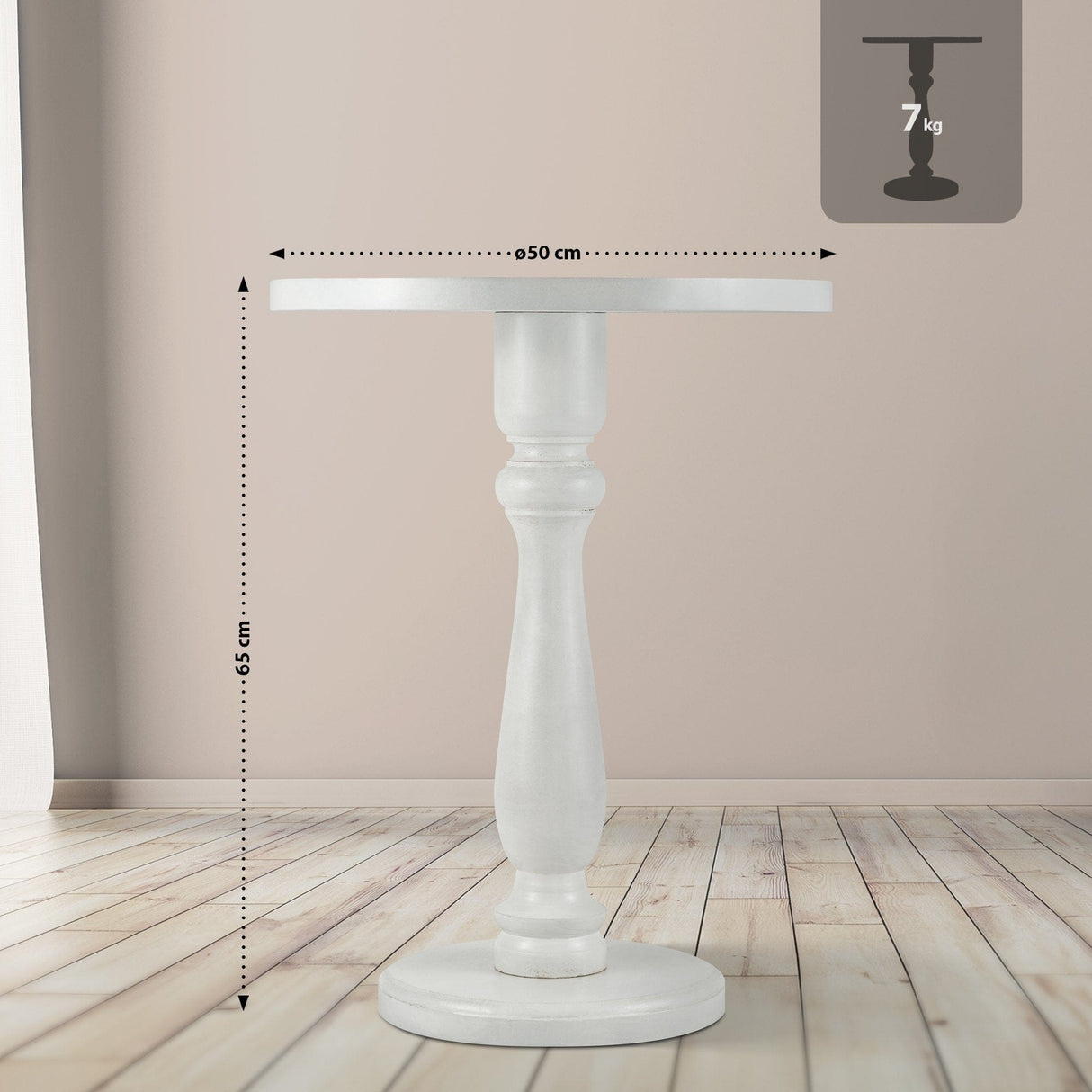 Ronde Bijzettafel Adamsville Rond 50 cm – Massief Mindi Hout – Landhuisstijl Bijzettafels Knuska