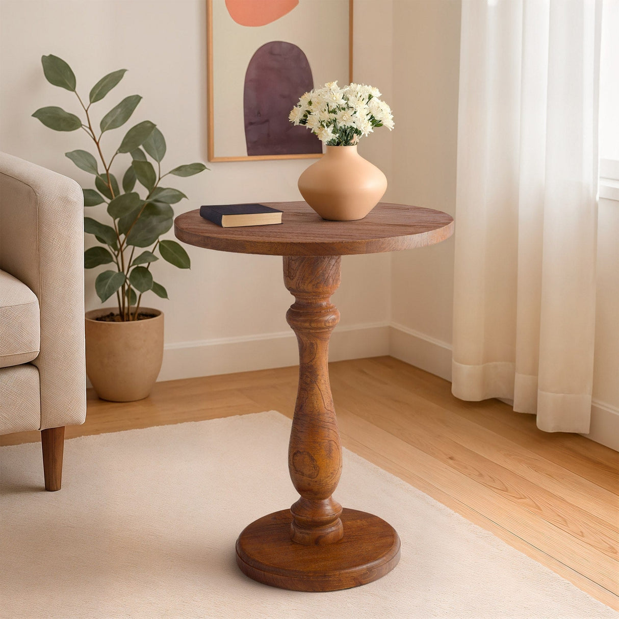 Ronde Bijzettafel Adamsville Rond 50 cm – Massief Mindi Hout – Landhuisstijl Bijzettafels Knuska