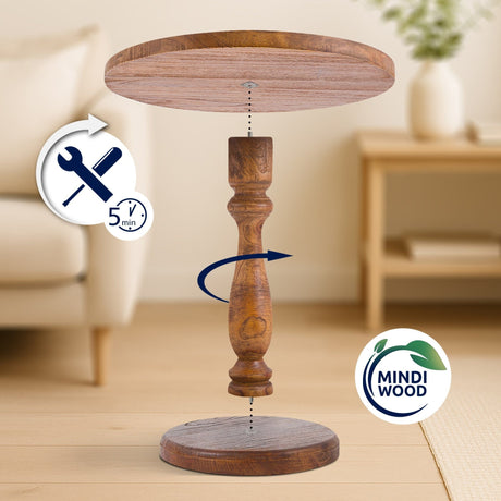 Ronde Bijzettafel Adamsville Rond 50 cm – Massief Mindi Hout – Landhuisstijl Bijzettafels Knuska