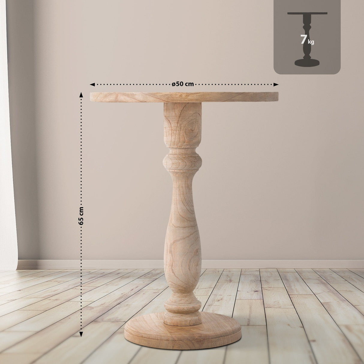 Ronde Bijzettafel Adamsville Rond 50 cm – Massief Mindi Hout – Landhuisstijl Bijzettafels Knuska