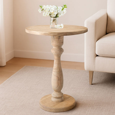 Ronde Bijzettafel Adamsville Rond 50 cm – Massief Mindi Hout – Landhuisstijl Bijzettafels Knuska