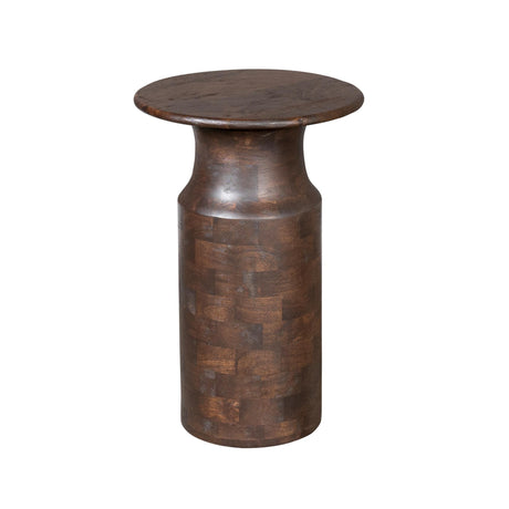 Ronde bijzettafel van bruin mangohout, modern cilinderdesign, 60 cm hoog, foto 3