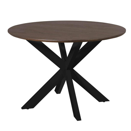Ronde Eettafel - Bruin Mangohout - 110 cm - Zwarte Metalen Spiderpoot Kitchen & Dining Room Tables Starfurn