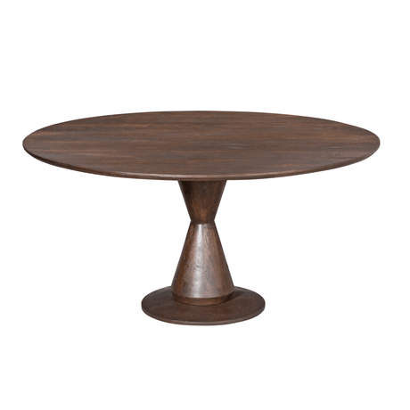 Ronde eettafel van bruin mangohout, 130 cm, met zandloperpoot, foto 4