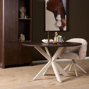Ronde Eettafel - Bruin Mangohout - 150 cm - Zandkleurige Metalen Spiderpoot Kitchen & Dining Room Tables Starfurn