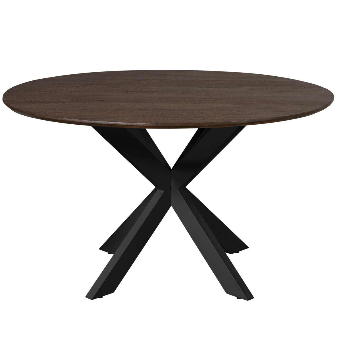 Ronde Eettafel - Bruin Mangohout - 150 cm - Zwarte Metalen Spiderpoot Kitchen & Dining Room Tables Starfurn