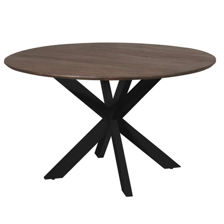 Ronde eettafel van bruin mangohout, 150 cm, met zwarte metalen spiderpoot, foto 5