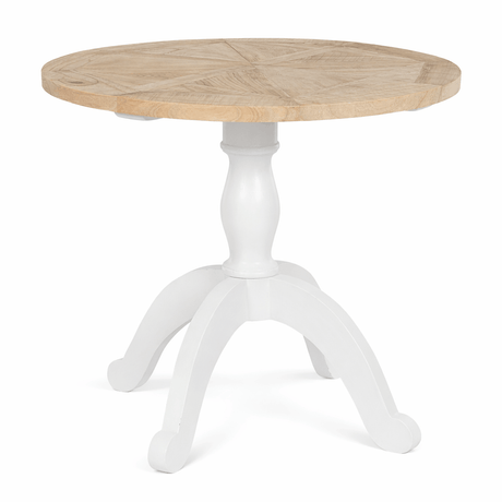 Ronde eettafel van massief hout in naturel en wit, 90 cm, landhuisstijl