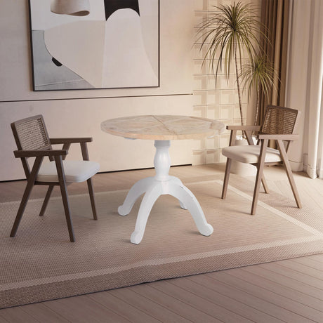 Ronde eettafel van massief hout in naturel en wit, 90 cm, landhuisstijl, foto 3