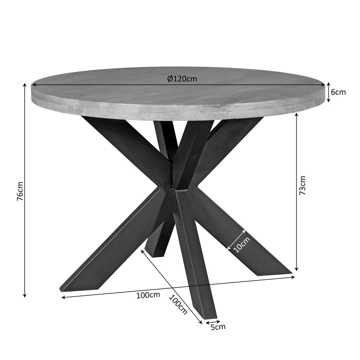 Ronde Eettafel - Naturel Mangohout - 120 cm - Matrixpoot - Industrieel Kitchen & Dining Room Tables Starfurn