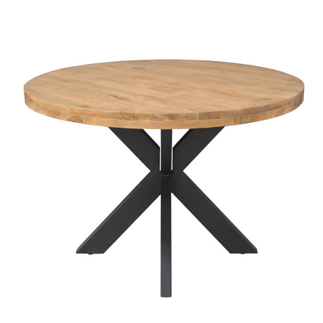 Ronde eettafel van naturel mangohout, 130 cm, met industriële matrixpoot, foto 2