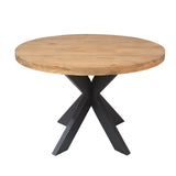 Ronde Eettafel - Naturel Mangohout - 130 cm - Matrixpoot - Industrieel Kitchen & Dining Room Tables Starfurn