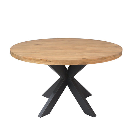 Ronde eettafel van naturel mangohout, 140 cm, met industriële matrixpoot, foto 3