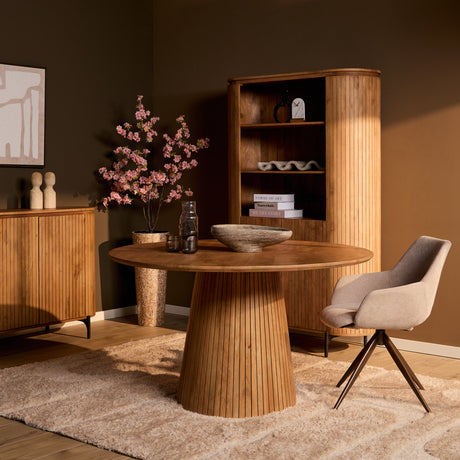 Ronde eettafel van naturel mangohout, 150 cm, met design lattenpoot
