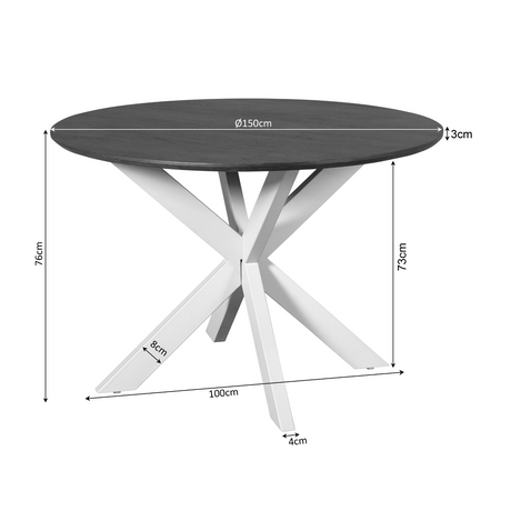 Ronde eettafel van naturel mangohout, 150 cm, met zwarte matrixpoot, foto 4