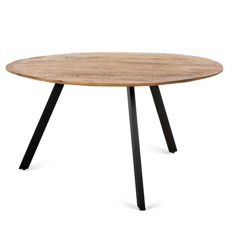 Ronde eettafel van natuurlijk mangohout met zwart stalen onderstel, 130 cm, foto 2