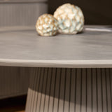 Ronde Eettafel - Taupe Mangohout - 150 cm - Lattenpatroon op Zuilpoot Kitchen & Dining Room Tables Starfurn