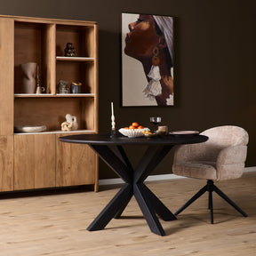 Ronde eettafel met massief eiken blad en stalen onderstel, Ø 130 cm