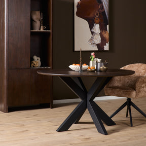 Ronde eettafel met massief eiken blad en stalen onderstel, Ø 150 cm