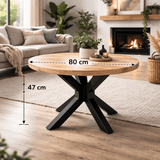 Ronde Industriële Salontafel - 80 cm - Mangohout - Stalen Onderstel Coffee Tables Benoa