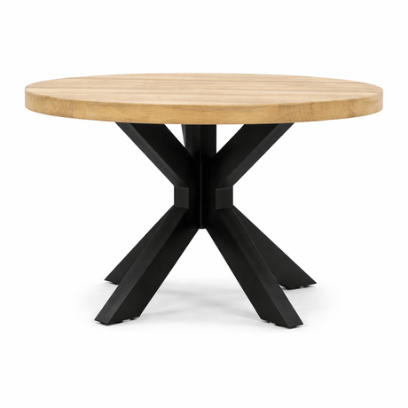 Ronde industriële salontafel van mangohout, 80 cm, met stalen onderstel, foto 2