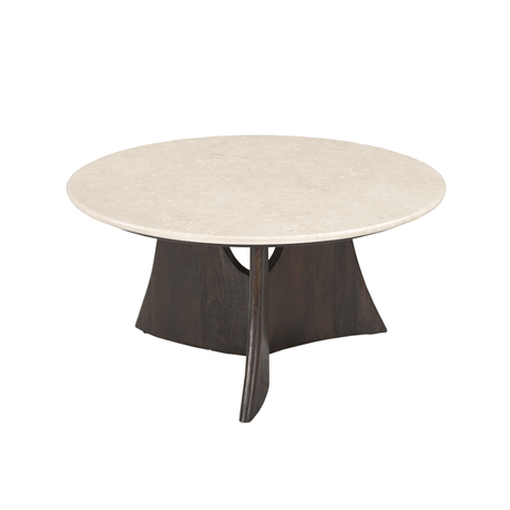 Ronde salontafel met blad van Botticino marmer en houten voet, Ø 80 cm, foto 3