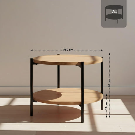 Kleine ronde salontafel van hout met zwart metaal, 50 cm, modern design, foto 3