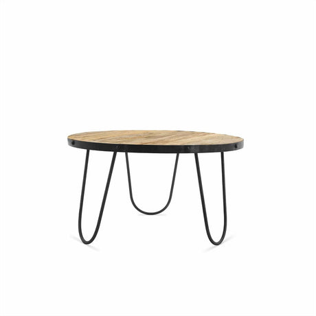 Ronde industriële salontafel van mangohout en metaal, 60 cm, hoogte 39 cm