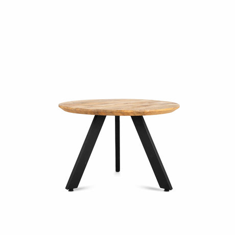 Ronde industriële salontafel van mangohout, 60 cm, met zwart metalen onderstel