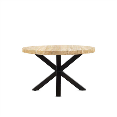 Ronde industriële salontafel van mangohout, 60 cm, met zwart stalen onderstel
