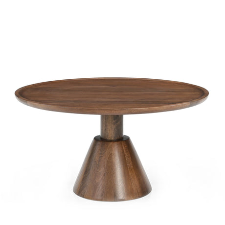 Ronde salontafel van mangohout in walnootbruin, 75 cm, met kegelvoet