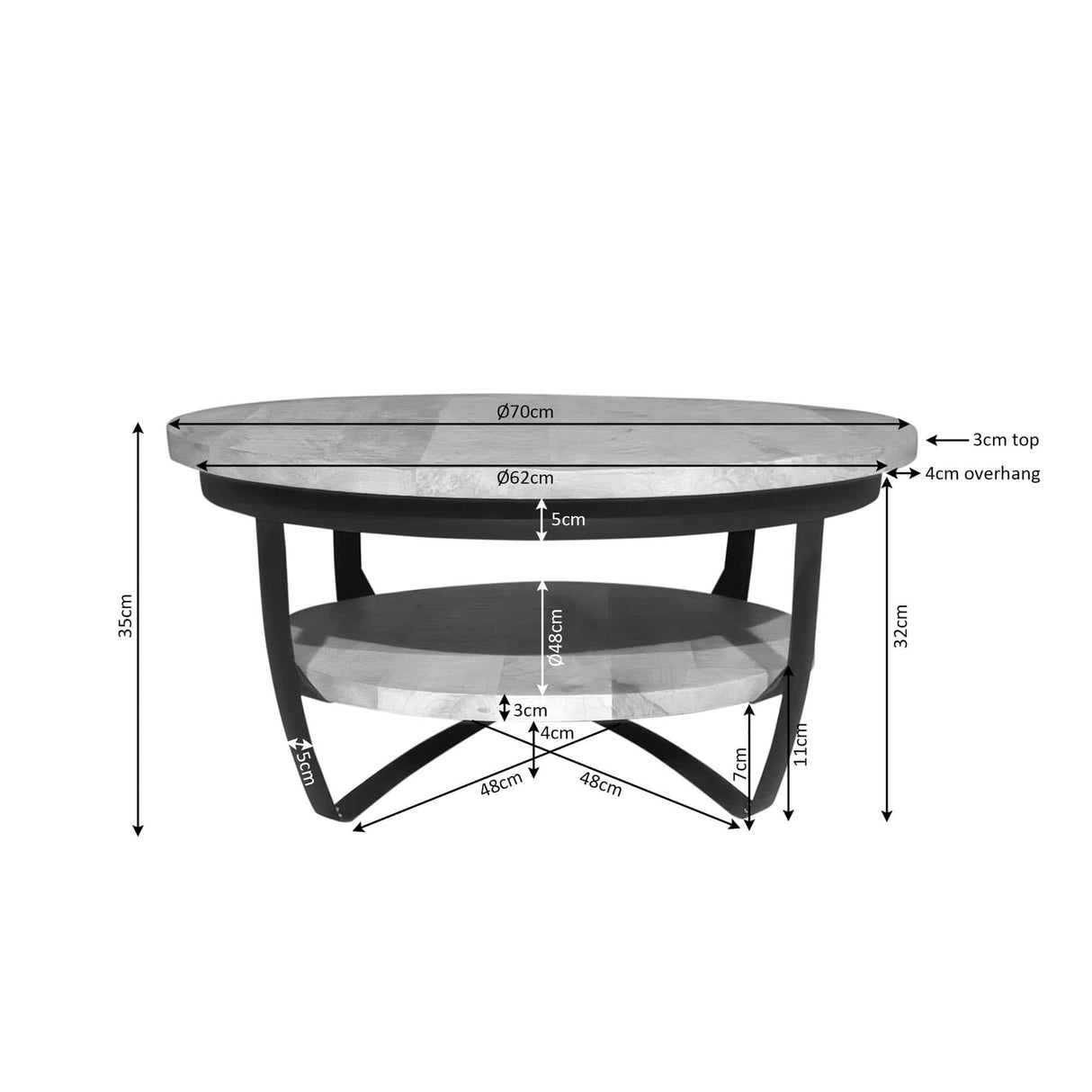 Ronde Salontafel - Naturel Mangohout - 70 cm - Dubbel Blad Coffee Tables Starfurn