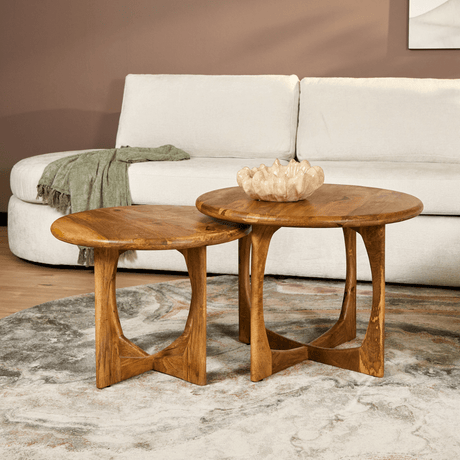 Ronde salontafel van naturel mangohout, 70 cm, modern design