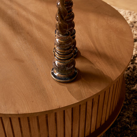 Ronde salontafel van naturel mangohout met verticaal lattenpatroon, 80 cm, foto 3