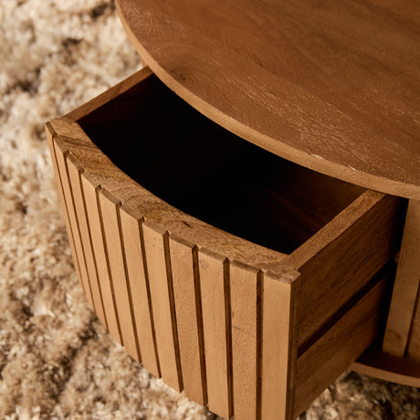 Ronde salontafel van naturel mangohout met verticaal lattenpatroon, 80 cm, foto 4