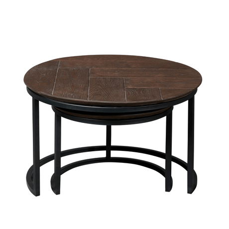 Ronde Salontafel Otik - Set van 2 - Bruin Eikenhout - Zwart Metaal Coffee Tables Starfurn