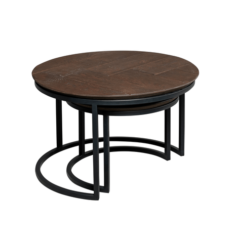 Ronde Salontafel Otik - Set van 2 - Bruin Eikenhout - Zwart Metaal Coffee Tables Starfurn
