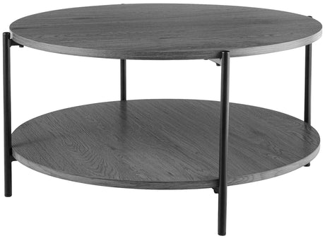 Set van 2 grote ronde salontafels van hout met zwart metaal, 80 cm, modern design, foto 16
