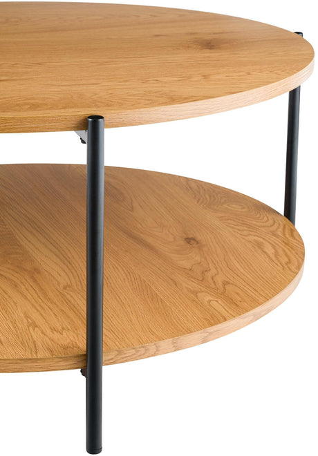 Set van 2 grote ronde salontafels van hout met zwart metaal, 80 cm, modern design, foto 5