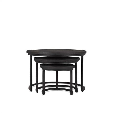 Set van 3 ronde zwarte nesting-salontafels van mangohout en staal, foto 3