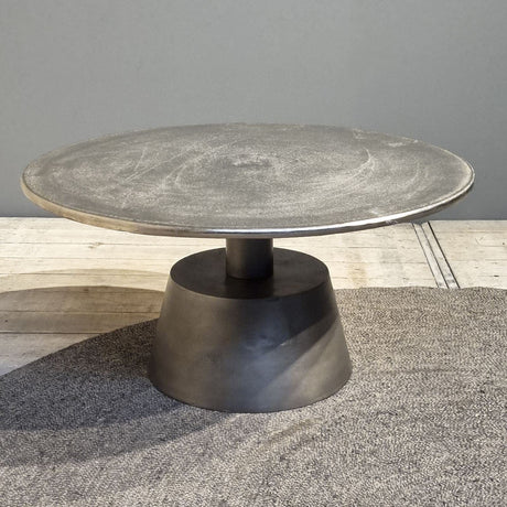 Ronde salontafel van zilverkleurig en goudkleurig aluminium in modern industrieel design, 81,5 cm, foto 2