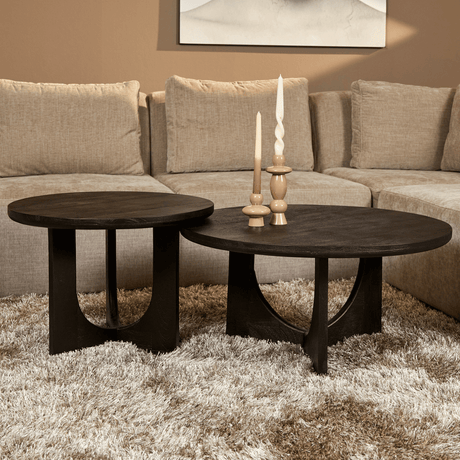 Ronde zwarte salontafel van mangohout, 80 cm, elegant design, foto 2