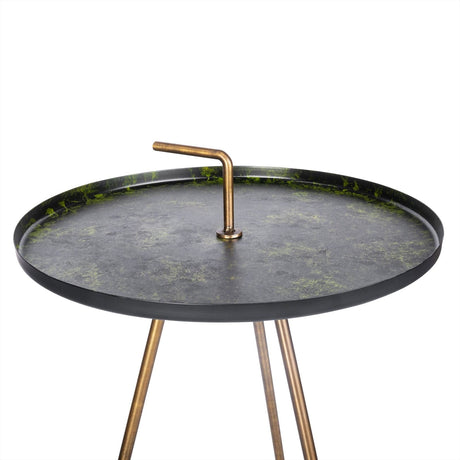 Ronde tafel met groen marmerlook blad op bronskleurig onderstel, 39 cm, foto 2