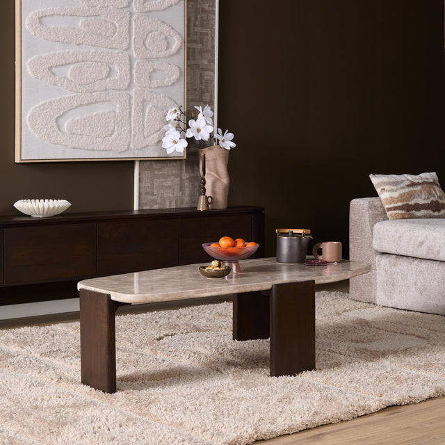 Salontafel - Bruin - Marmer - Mangohout - 130 cm - Organisch Coffee Tables Starfurn