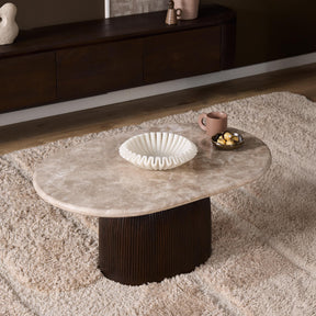 Salontafel - Bruin - Marmer - Mangohout - 90 cm - Ovaal Coffee Tables Starfurn
