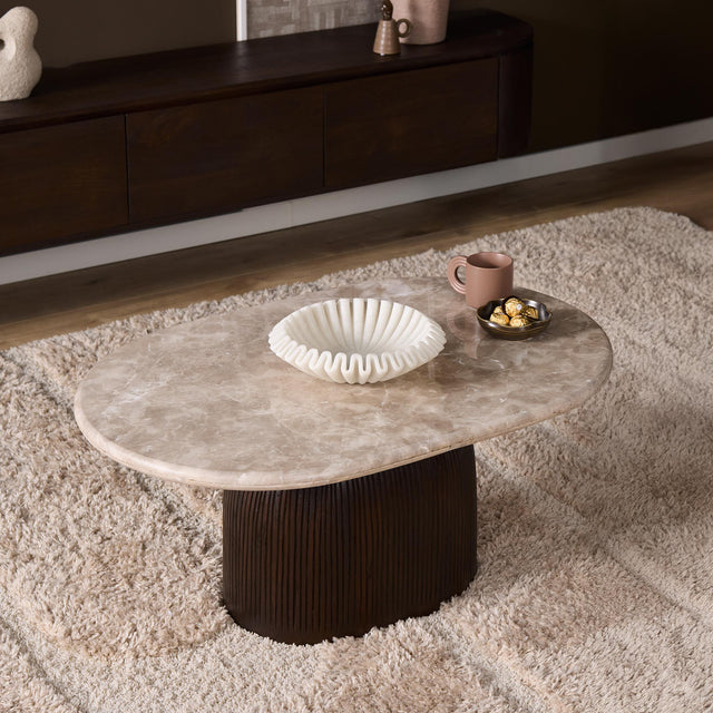 Salontafel - Bruin - Marmer - Mangohout - 90 cm - Ovaal Coffee Tables Starfurn