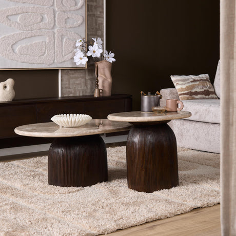 Salontafel - Bruin - Marmer - Mangohout - 90 cm - Ovaal Coffee Tables Starfurn