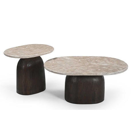 Salontafel - Bruin - Marmer - Mangohout - 90 cm - Ovaal Coffee Tables Starfurn