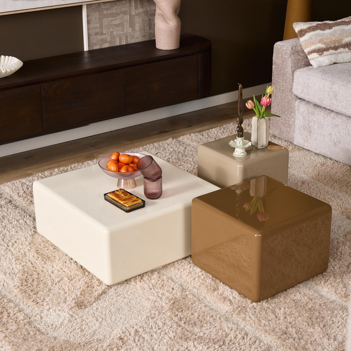 Salontafel - Bruin - MDF - 40 cm - Vierkant - Hoogglans End Tables Starfurn