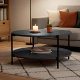 Salontafel Edduma Rond groot – 2-delige Set – Hout & Zwart Metaal – Modern - 80cm Salontafels Knuska